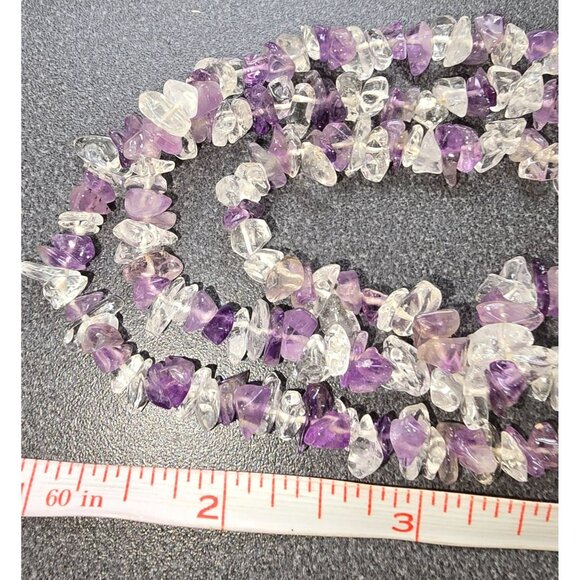 Amethyst & Clear Quartz Chip Bead Necklace Double Strand 24" HS188 - Picture 8 of 8